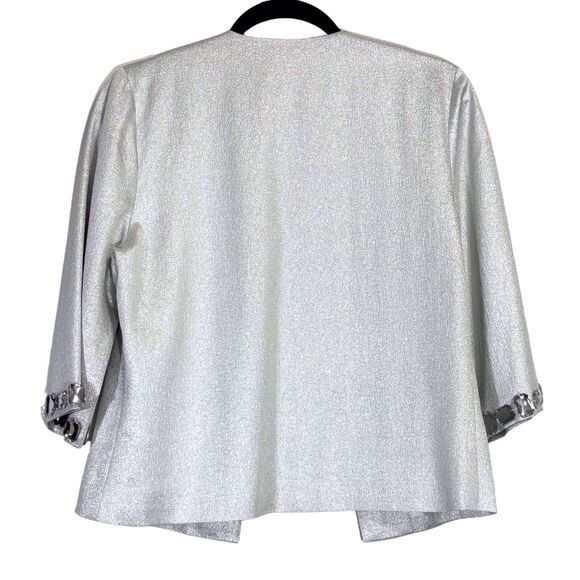 Adrienne Landau Cropped Evening Jacket Silver Metallic Embellished Womens Medium - Picture 2 of 13